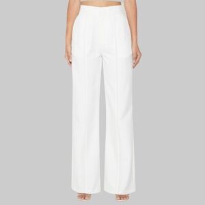Maniere De Voir Vegan Leather Pintuck Wide Leg Trousers / OffWhite